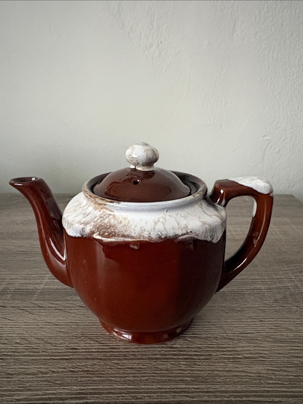 Vintage Ceramic Brown Teapot with White Drip Glaze Japan - Gently Used